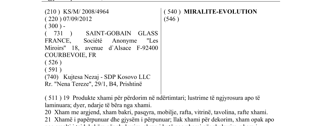 Zëri i markës MIRALITE-EVOLUTION në buletin