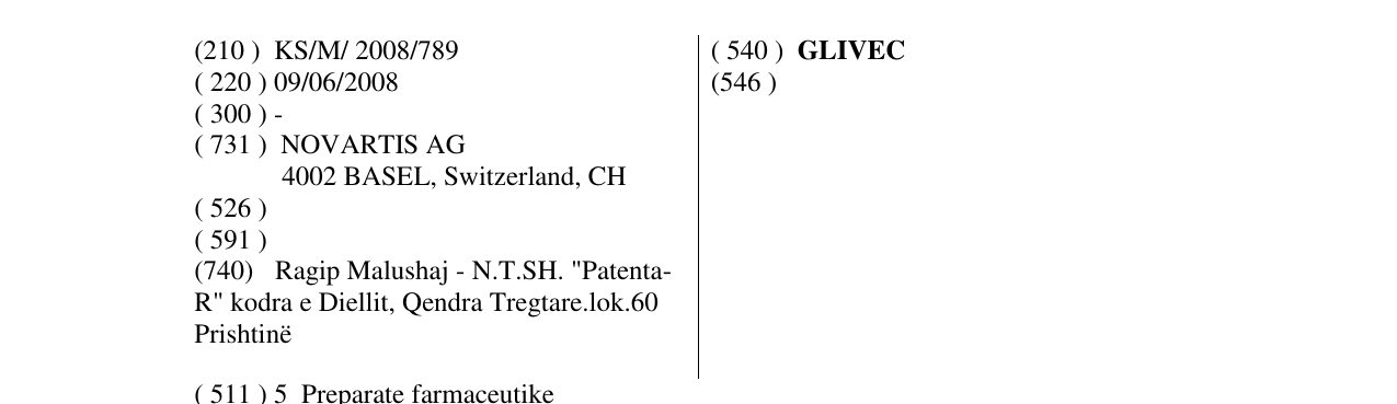 Zëri i markës GLIVEC në buletin