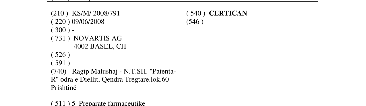The entry of the trademark CERTICAN in the bulletin