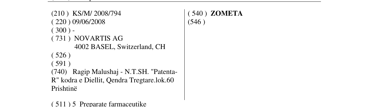 Zëri i markës ZOMETA në buletin