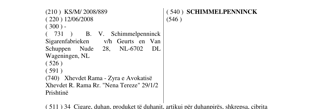 Zëri i markës SCHIMMELPENNINCK në buletin