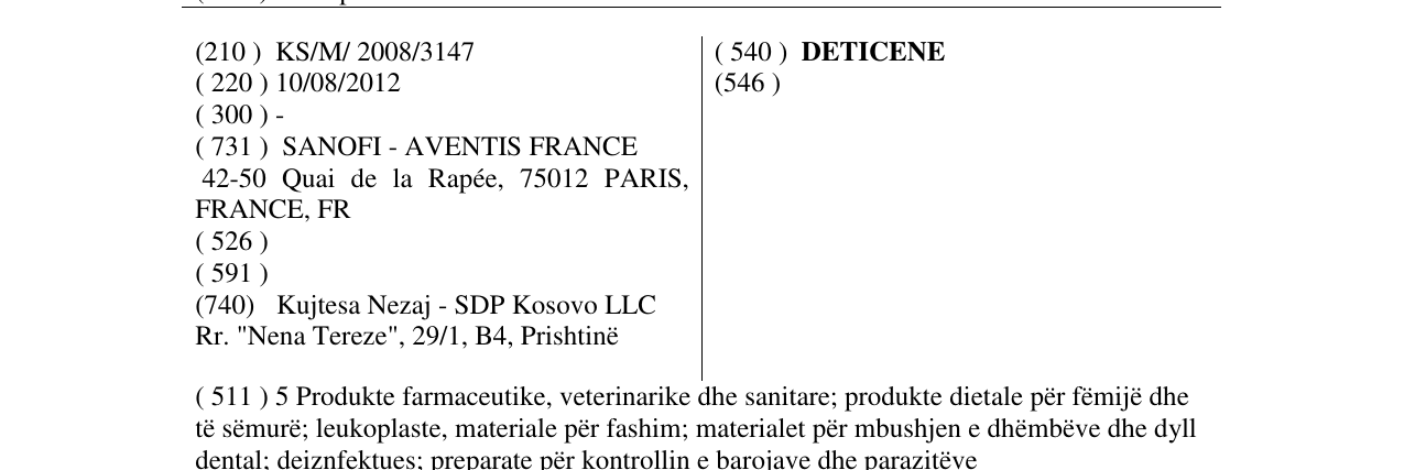 Zëri i markës DETICENE në buletin