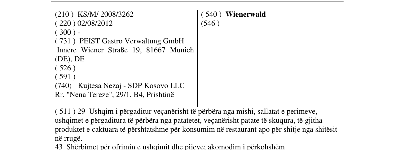 Zëri i markës Wienerwald në buletin