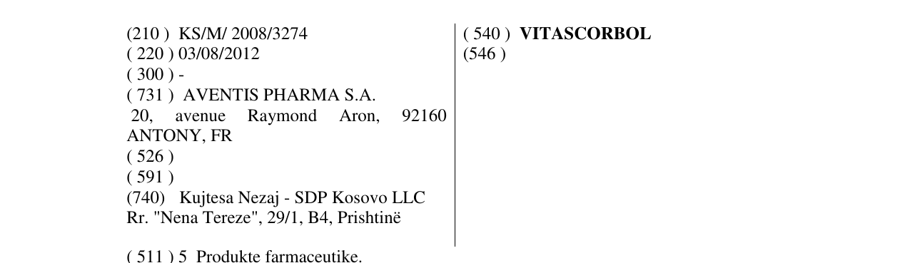 Zëri i markës VITASCORBOL në buletin