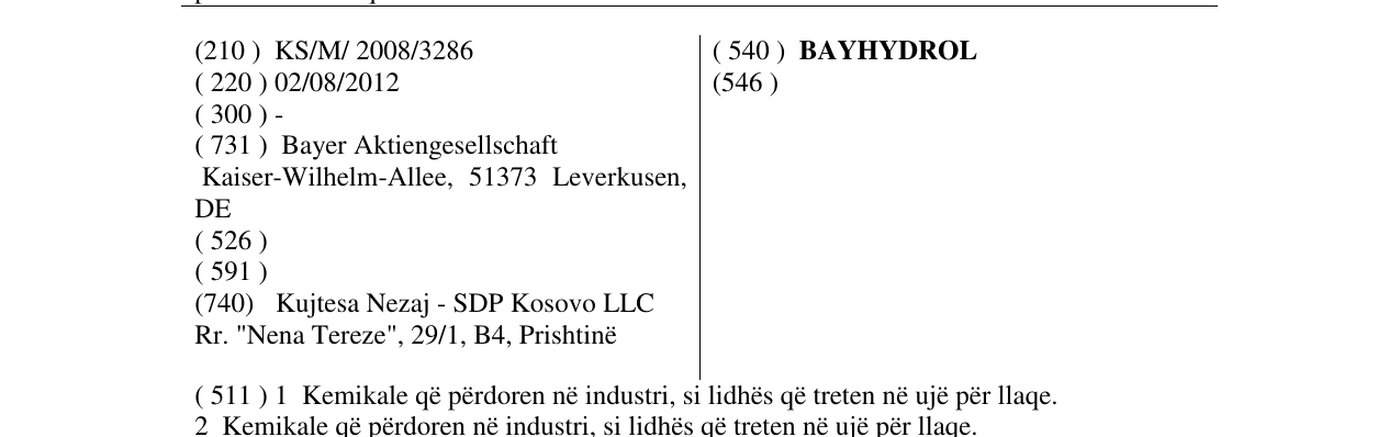 Zëri i markës BAYHYDROL në buletin