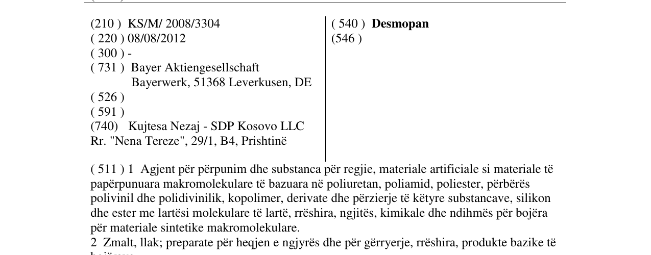 Zëri i markës Desmopan në buletin