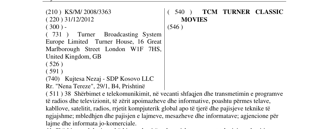 Zëri i markës TCM TURNER CLASSIC MOVIES në buletin