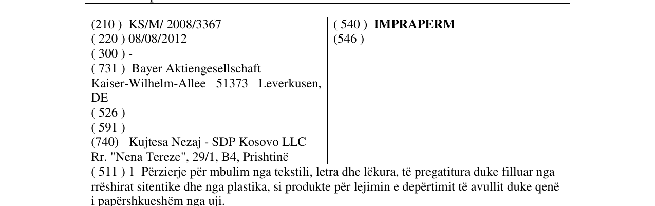 Zëri i markës IMPRAPERM në buletin