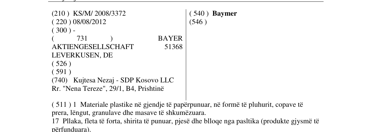 Zëri i markës Baymer në buletin