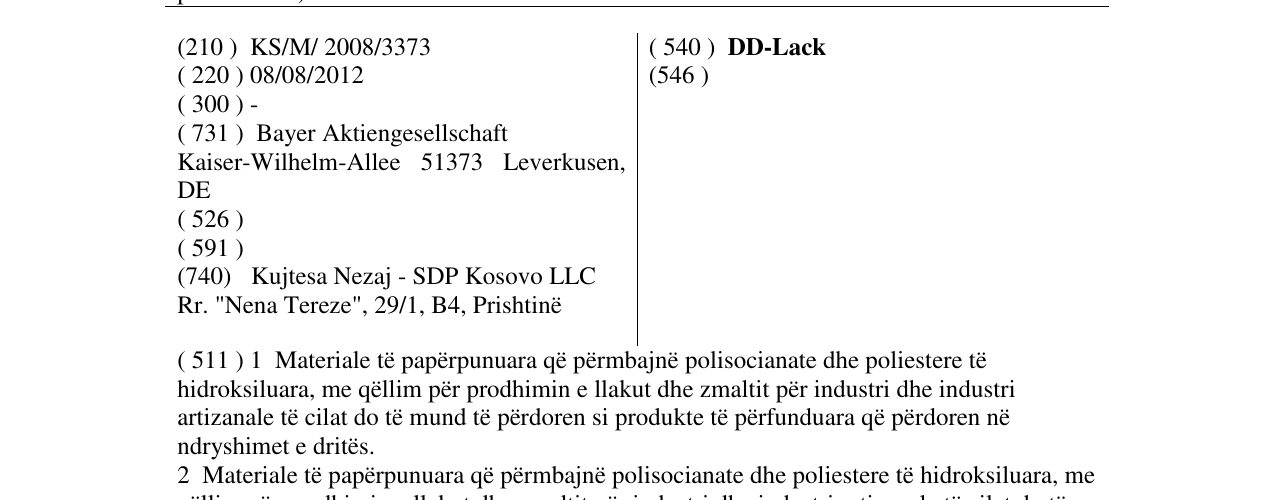 Zëri i markës DD-Lack në buletin