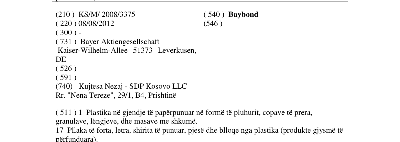 Zëri i markës Baybond në buletin