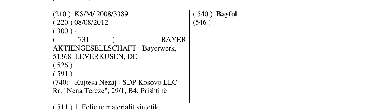 Zëri i markës Bayfol në buletin