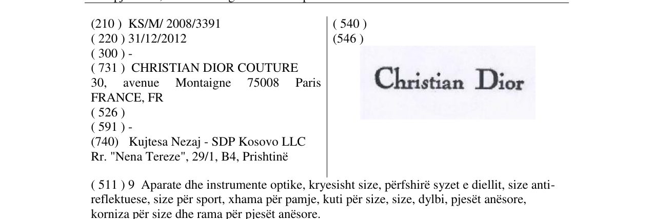 Zëri i markës Christian Dior në buletin