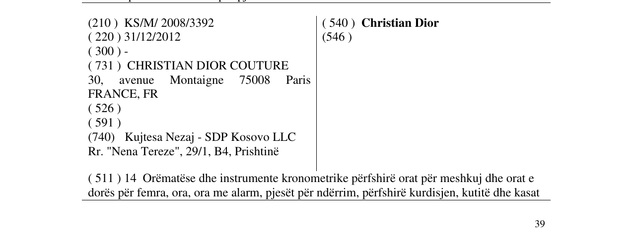 Zëri i markës Christian Dior në buletin