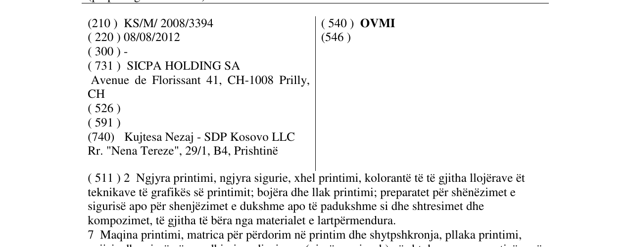 Zëri i markës OVMI në buletin