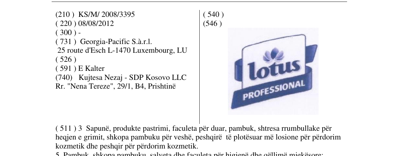 Zëri i markës lotus PROFESSIONAL në buletin