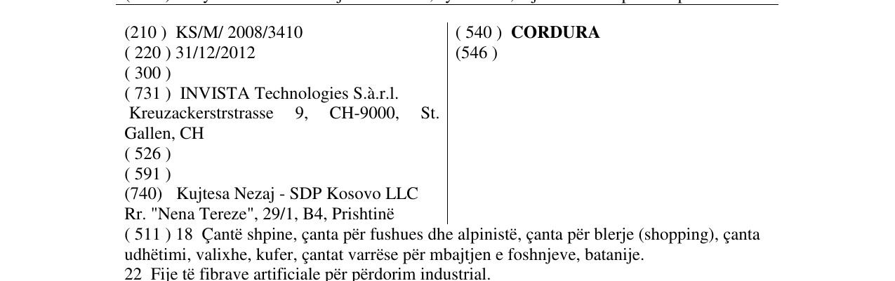 Zëri i markës CORDURA në buletin