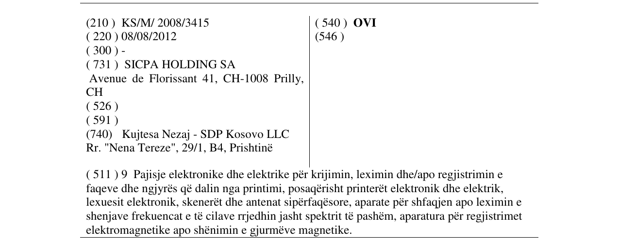 Zëri i markës OVI në buletin