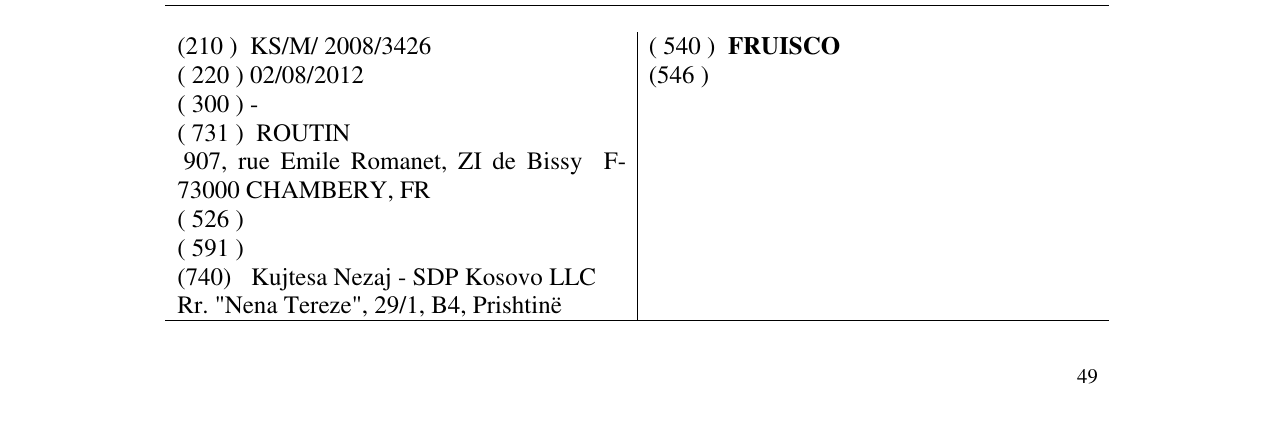 Zëri i markës FRUISCO në buletin