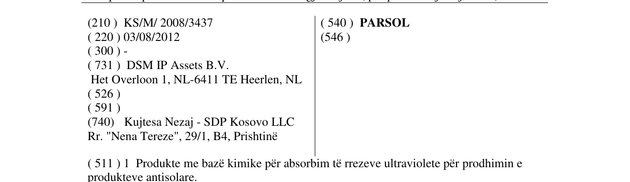Zëri i markës PARSOL në buletin