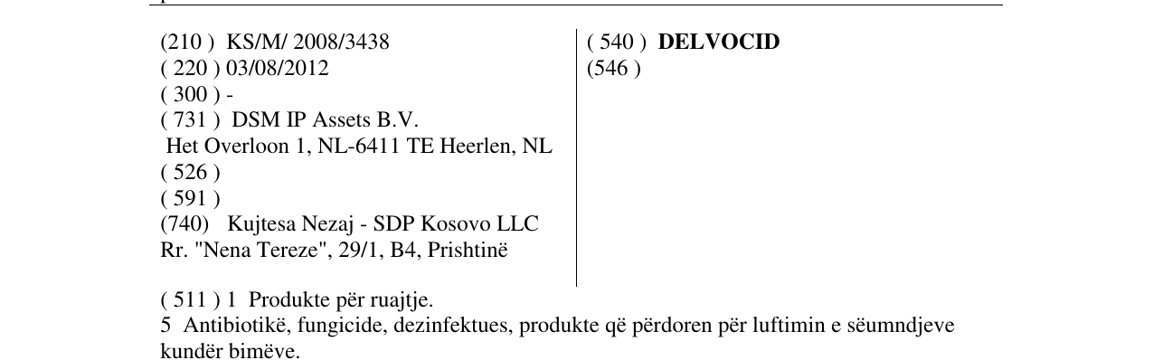 Zëri i markës DELVOCID në buletin