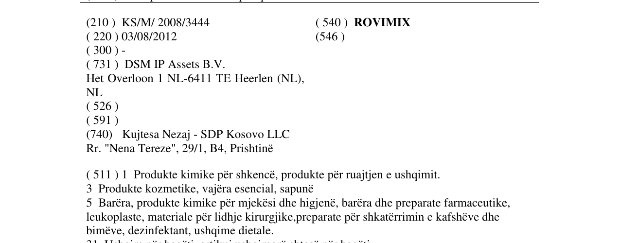 Zëri i markës ROVIMIX në buletin