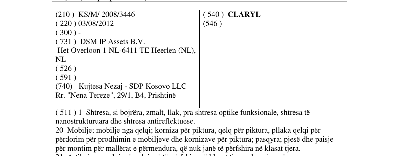 Zëri i markës CLARYL në buletin
