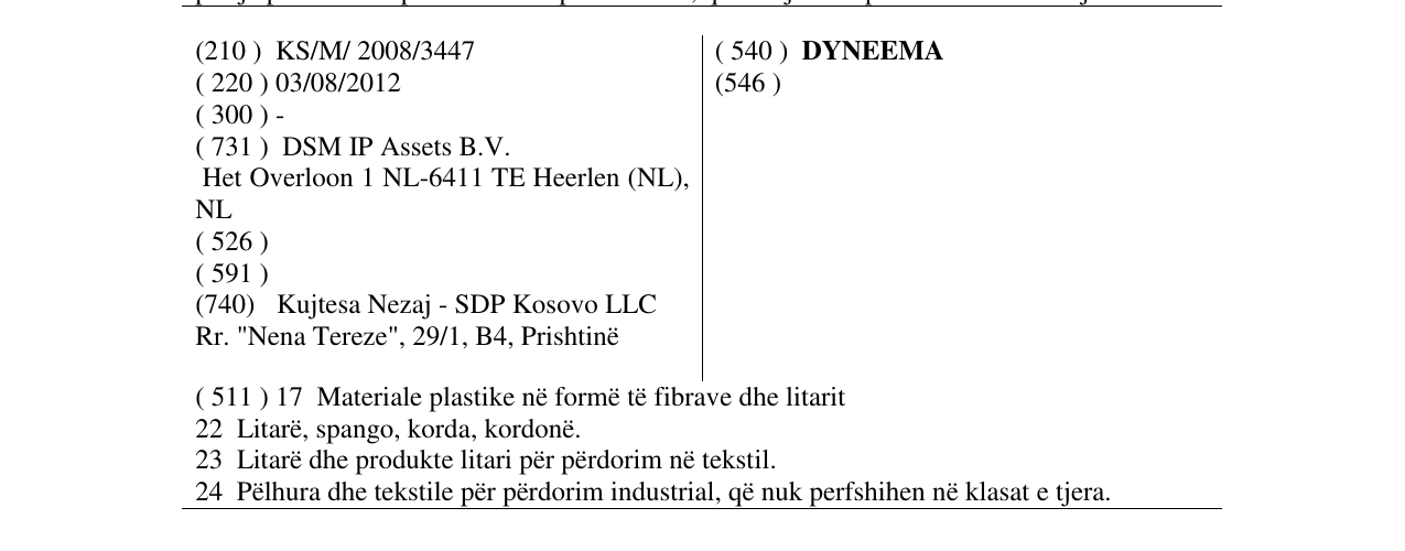 Zëri i markës DYNEEMA në buletin