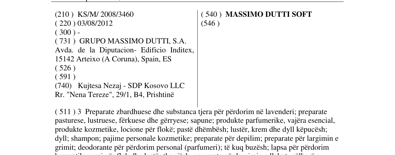 Zëri i markës MASSIMO DUTTI SOFT në buletin