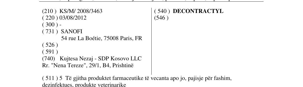 Zëri i markës DECONTRACTYL në buletin