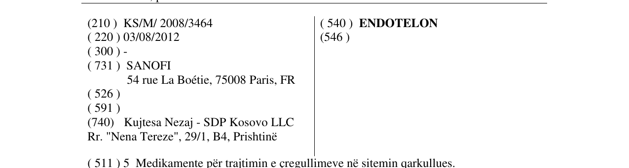 Zëri i markës ENDOTELON në buletin