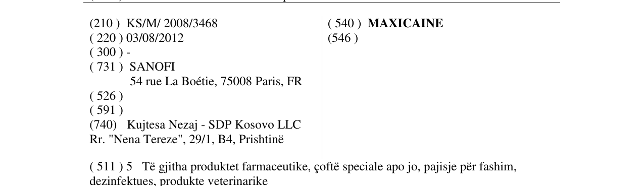 Zëri i markës MAXICAINE në buletin