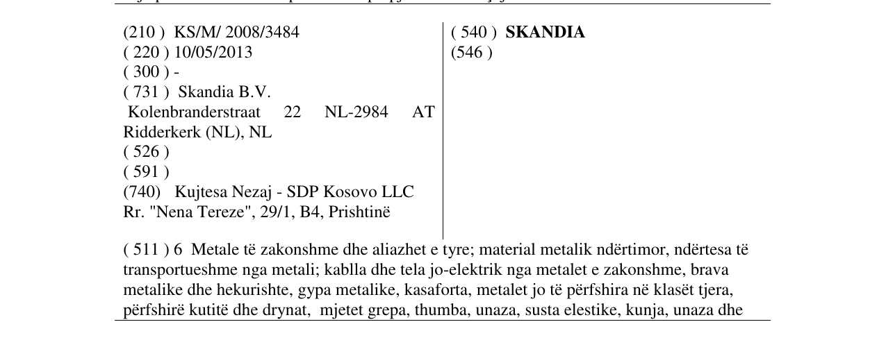 Zëri i markës SKANDIA në buletin