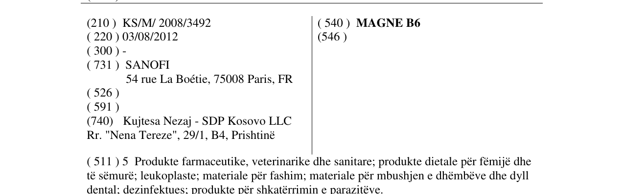 Zëri i markës MAGNE B6 në buletin