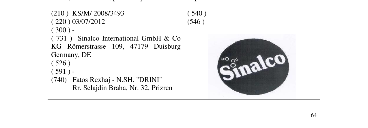 Zëri i markës Sinalco në buletin