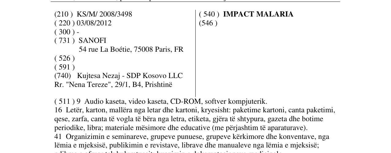 Zëri i markës IMPACT MALARIA në buletin