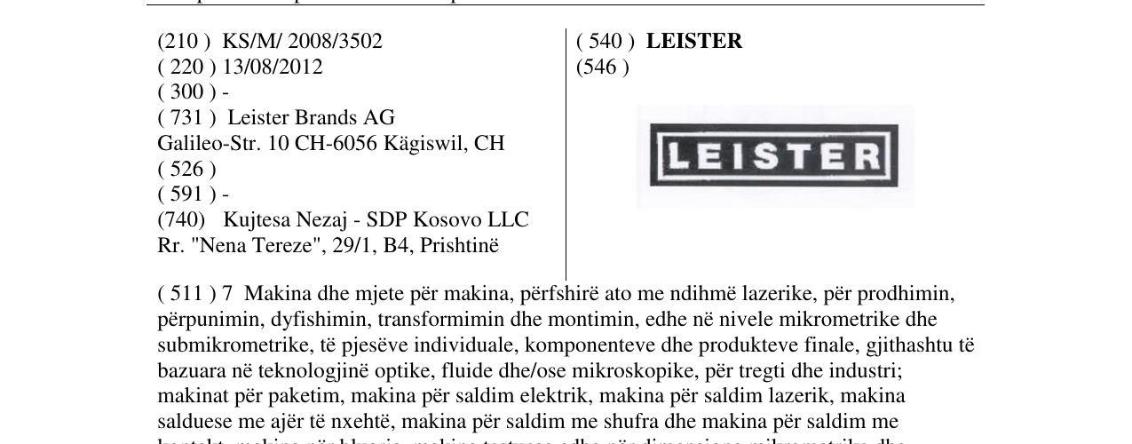Zëri i markës LEISTER në buletin