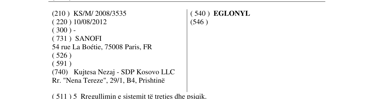Zëri i markës EGLONYL në buletin