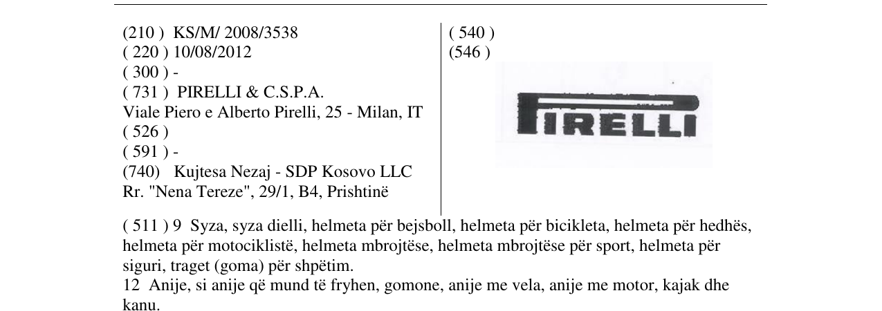 Zëri i markës PIRELLI në buletin