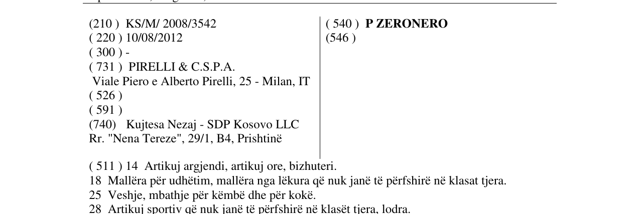 Zëri i markës P ZERONERO në buletin