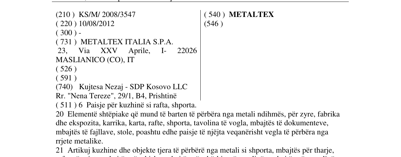 Zëri i markës METALTEX në buletin