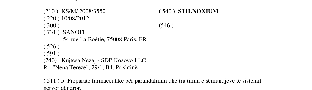 Zëri i markës STILNOXIUM në buletin