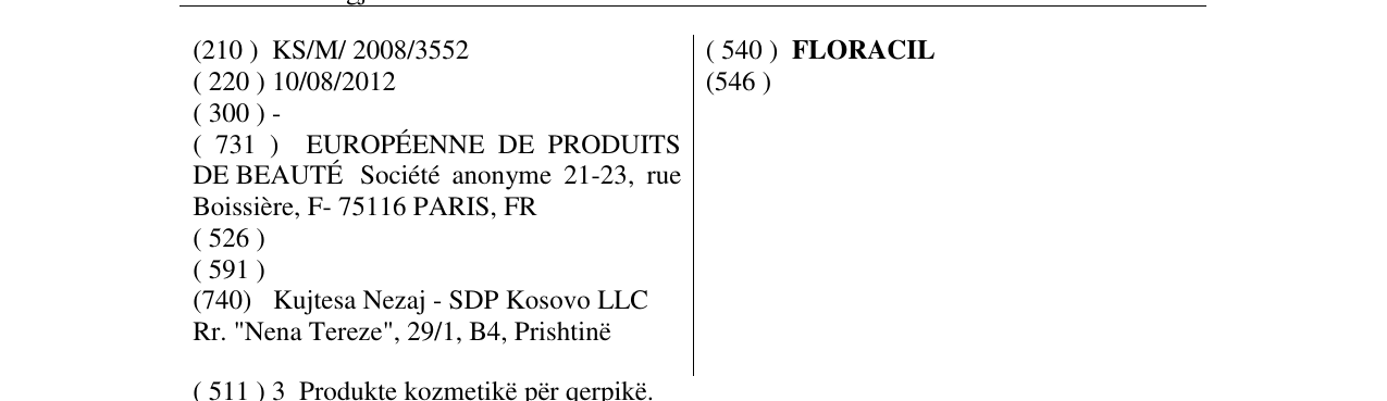 Zëri i markës FLORACIL në buletin
