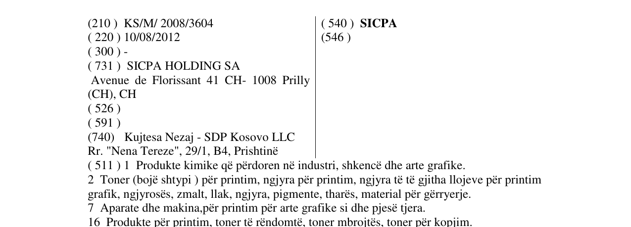 Zëri i markës SICPA në buletin