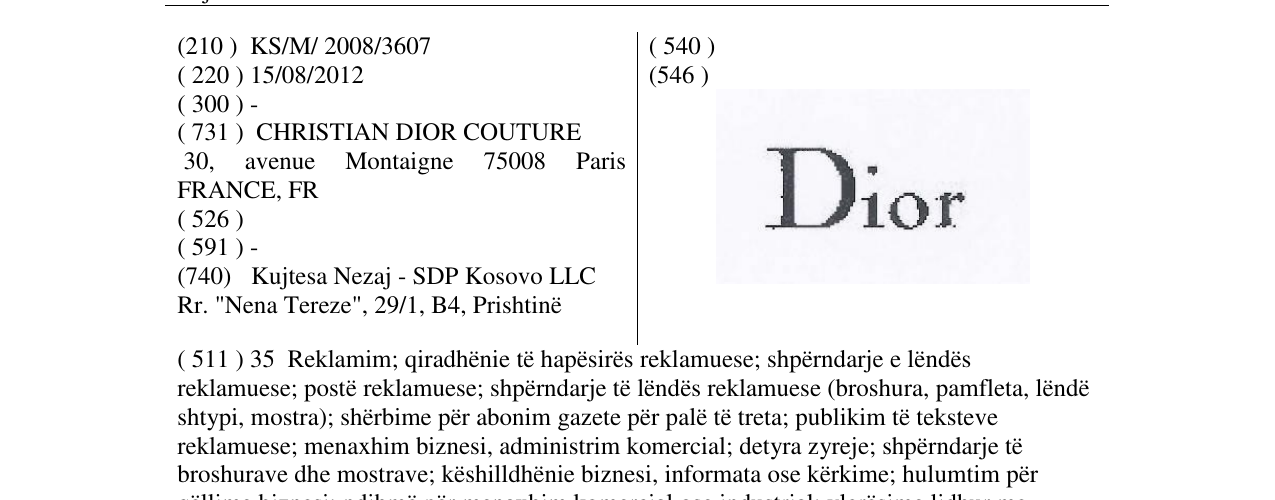 Zëri i markës Dior në buletin