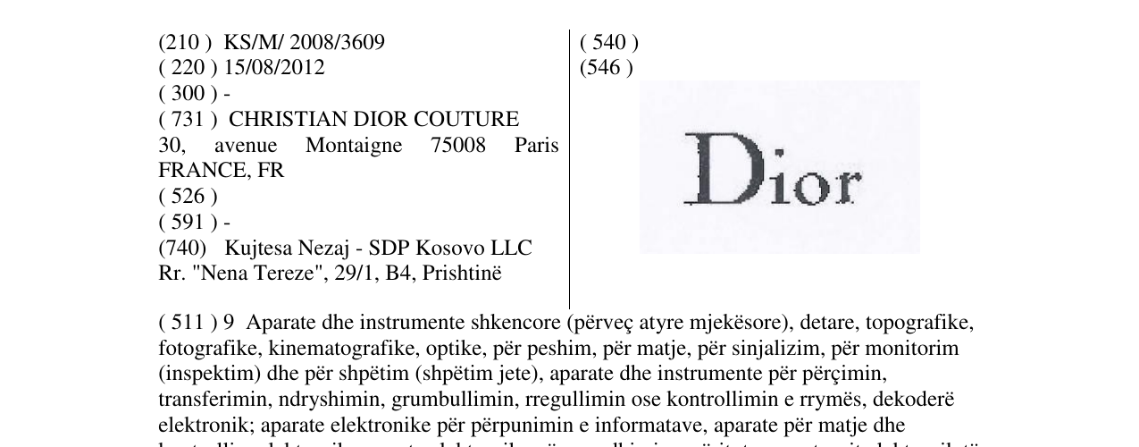 Zëri i markës Dior në buletin