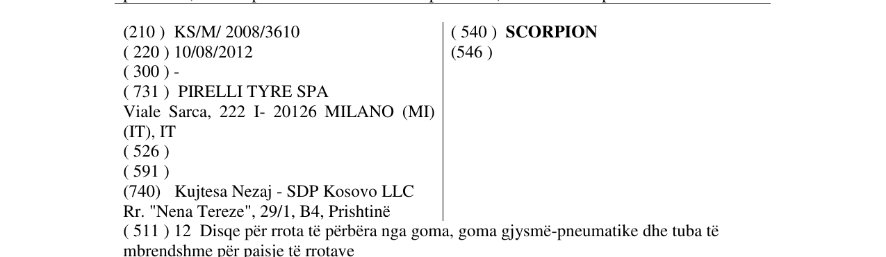 Zëri i markës SCORPION në buletin