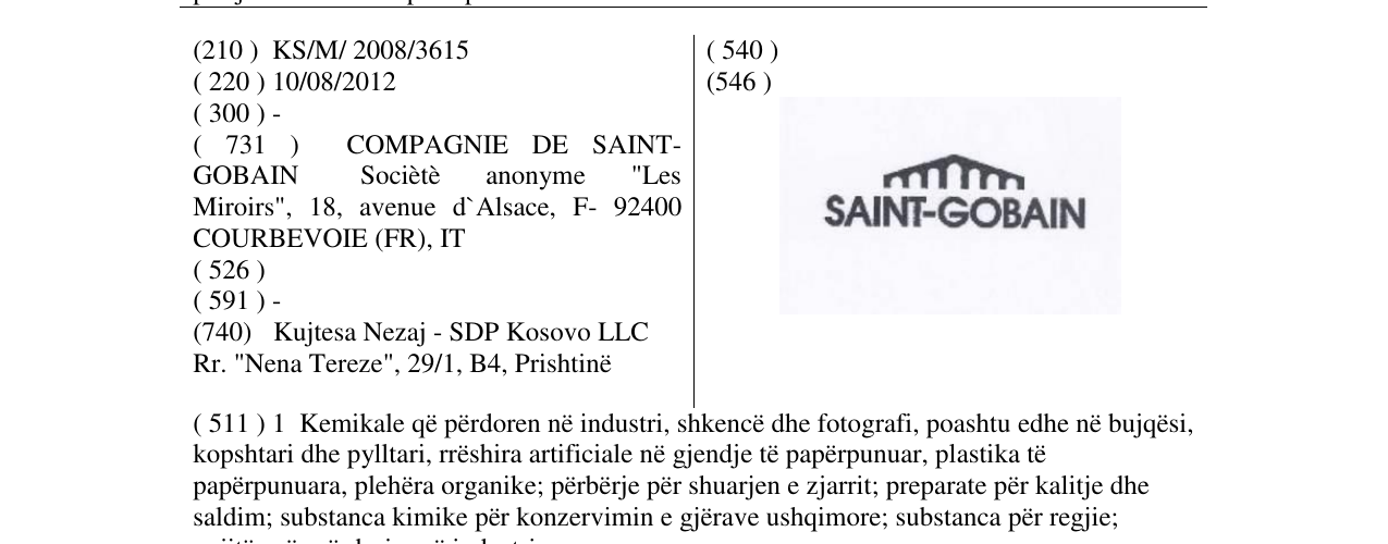 Zëri i markës SAINT-GOBAIN në buletin