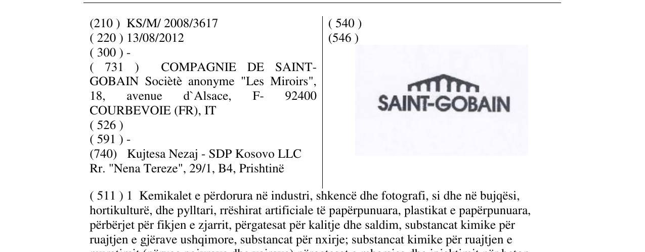 Zëri i markës SAINT-GOBAIN në buletin