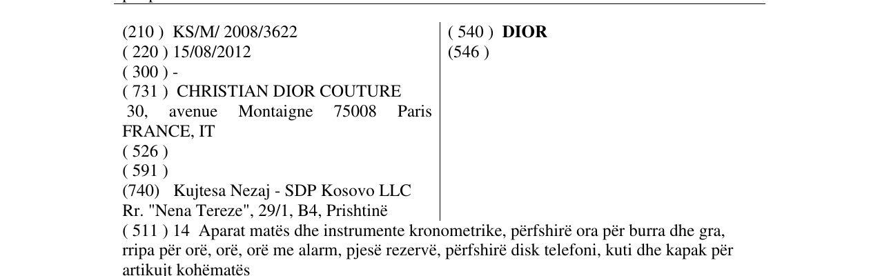 Zëri i markës DIOR në buletin